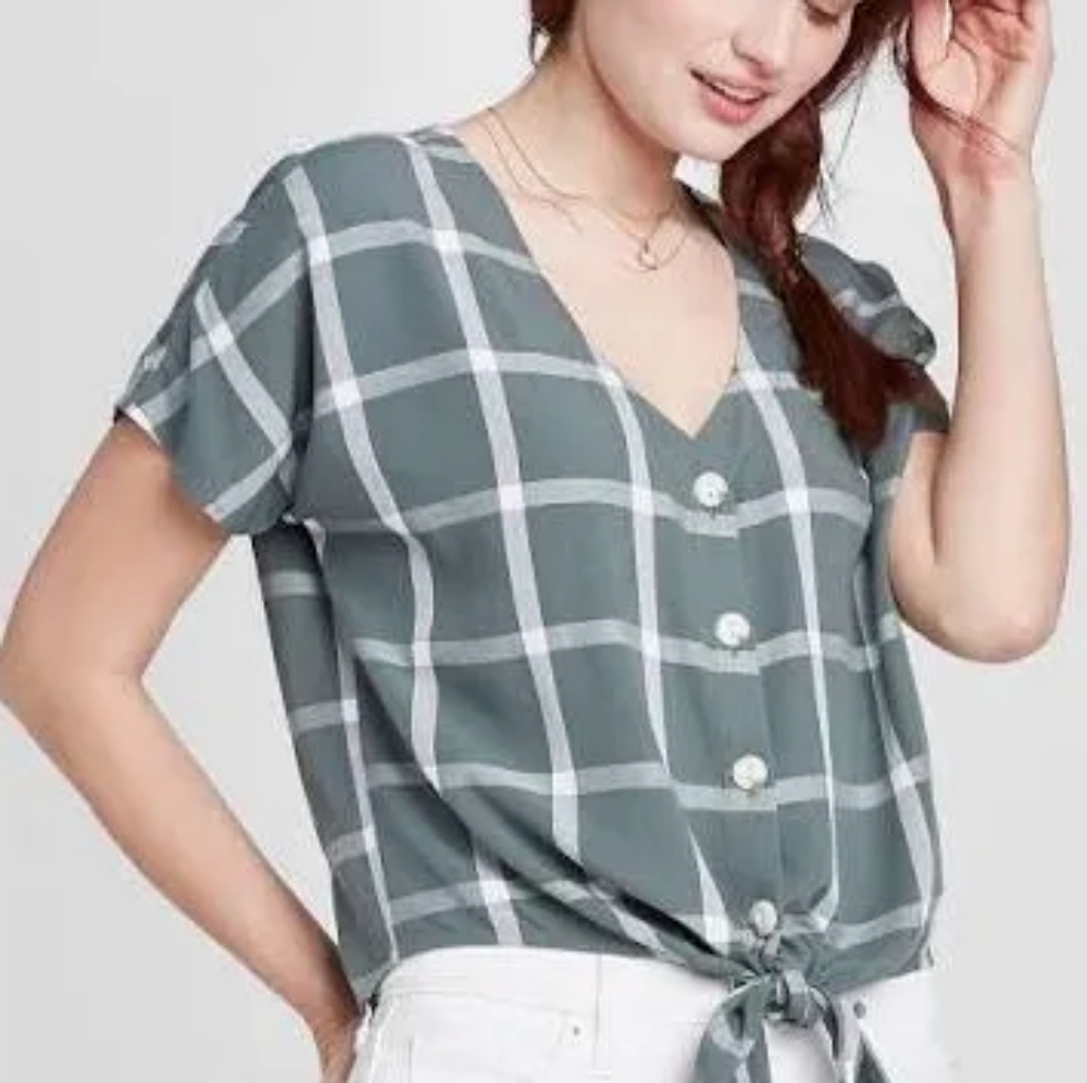 Green Plaid Cropped Shirt
